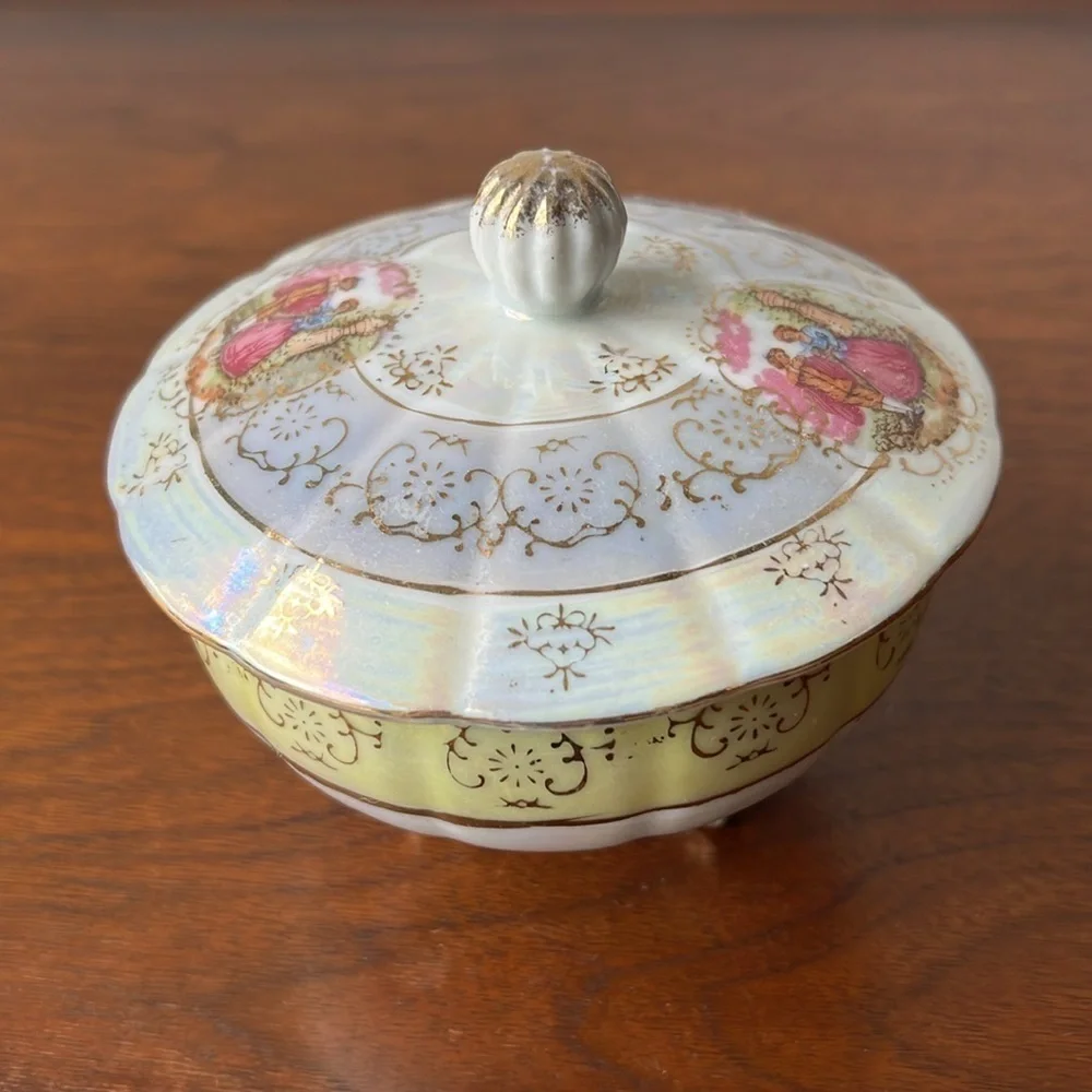Vintage Opalescent Footed Trinket Box